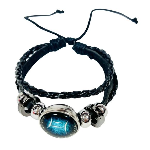 Gemini Zodiac Leather Adjustable Bracelet Unisex Multilayer Horoscope New - Picture 2 of 5